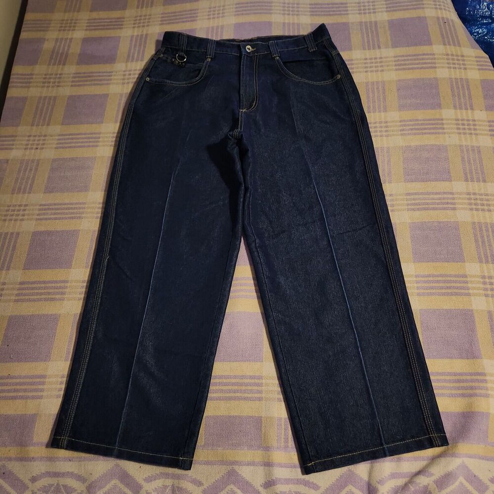Vintage Solo Baggy Jeans Men 33 x 27.5 Blue Denim Wide Leg Pleat Hip Hop Y2K USA